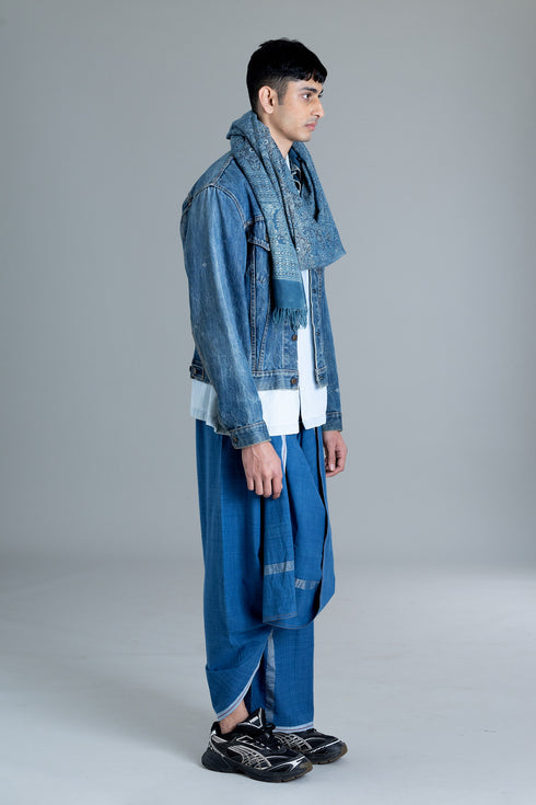 ELAMAKKARA Hand Woven Natural Indigo Mundu
